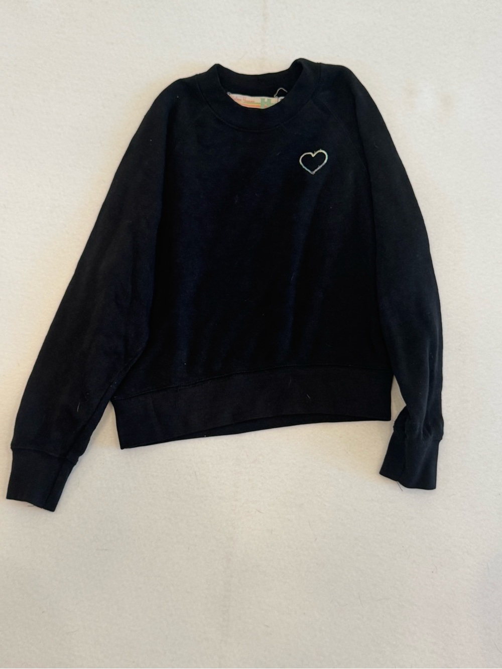 Vintage Havana Black Crewneck Sweatshirt with Heart Accent